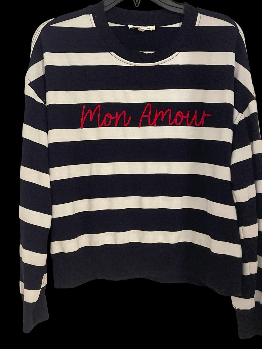 Ladies Workshop Rep. Clo. Mon Amour Striped Navy & White Sweater Sz Lg NWOT